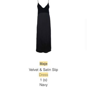 Maje Velvet & Satin Slip Dress (Size 1 / Small, Navy)